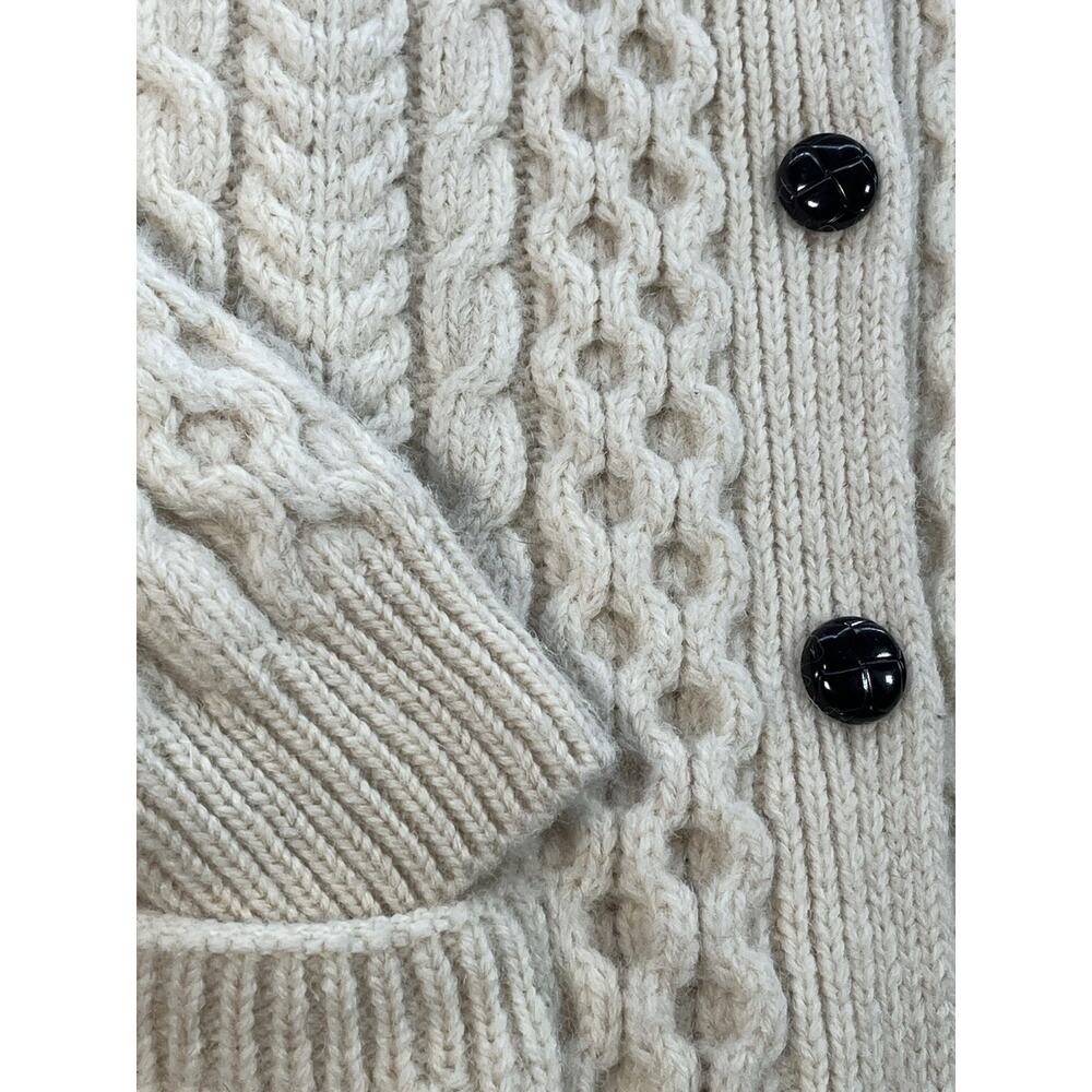 Carraig Donn Ireland Womens M 100% Wool Aran Cable Knit Cardigan Sweater Cream - Picture 3 of 13